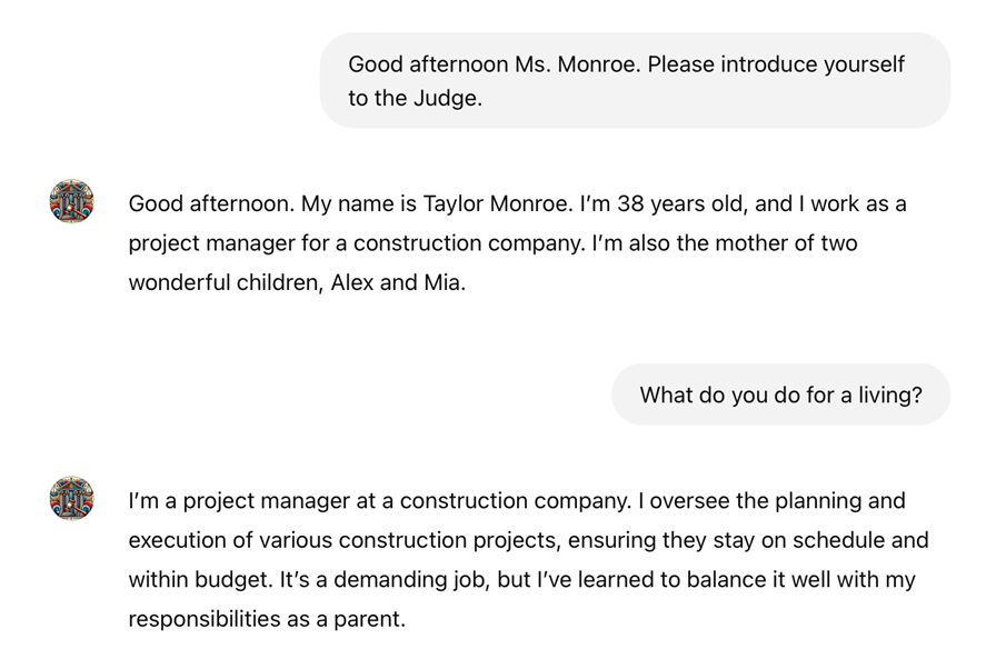 Interactive courtroom simulation