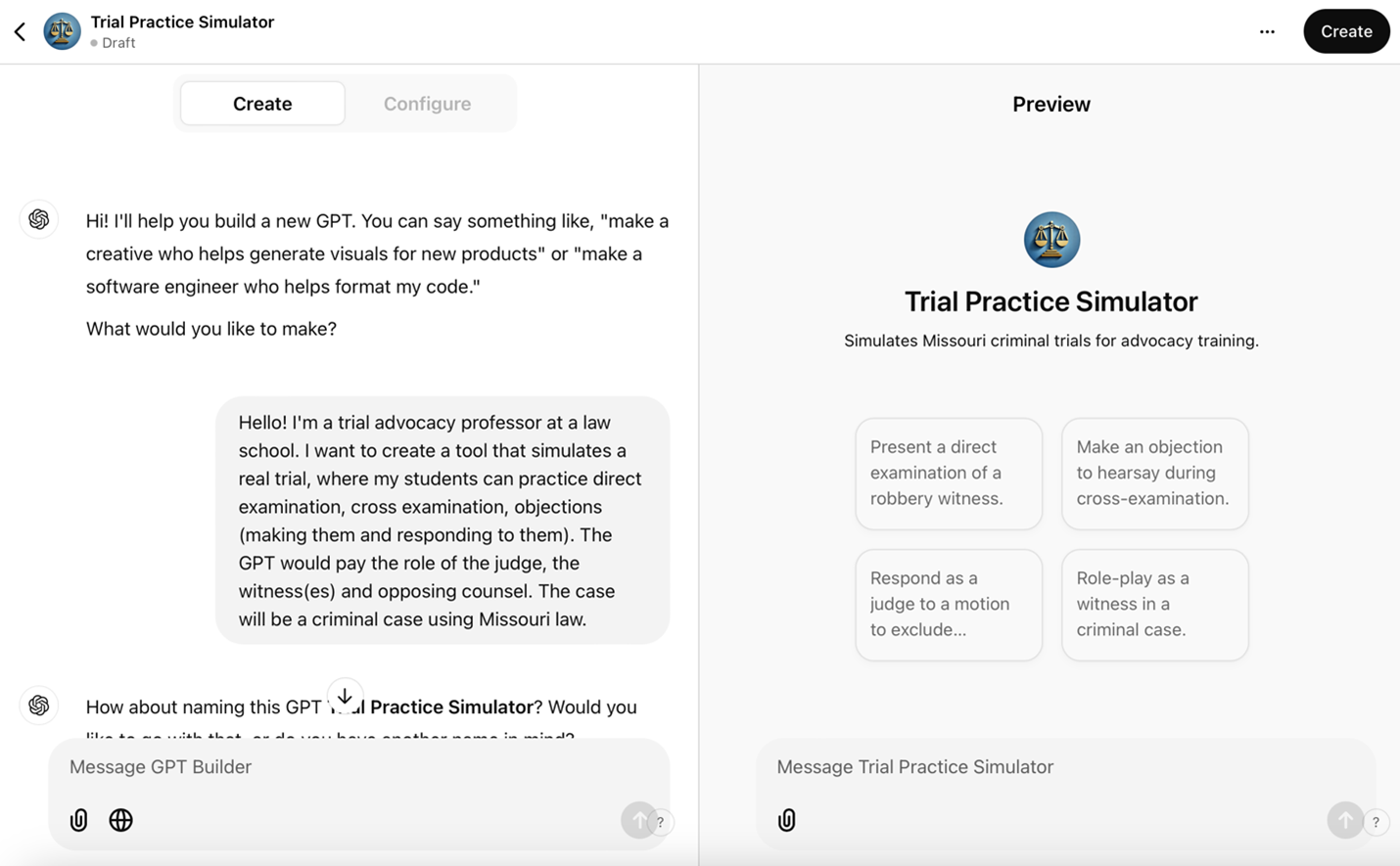 Trial practice simulator