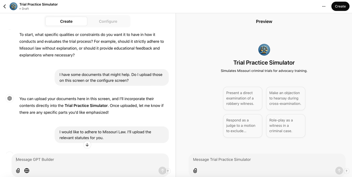 Trial practice simulator