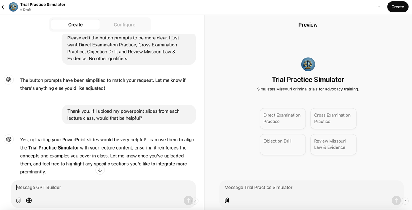 Trial practice simulator