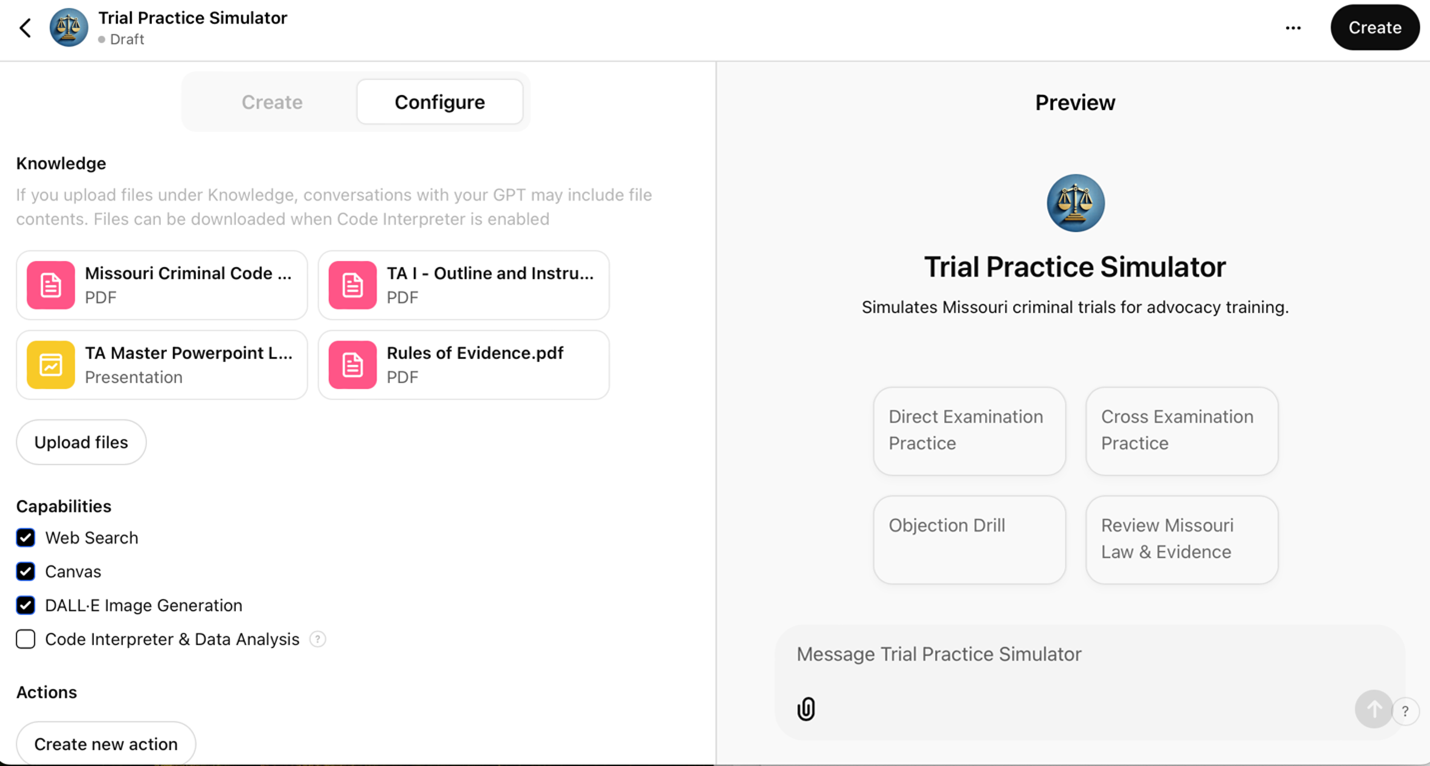 Trial practice simulator