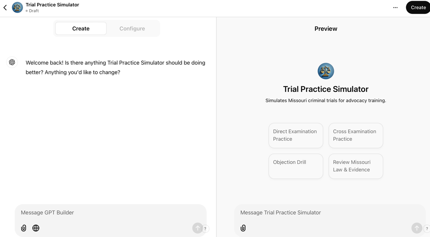 Trial practice simulator