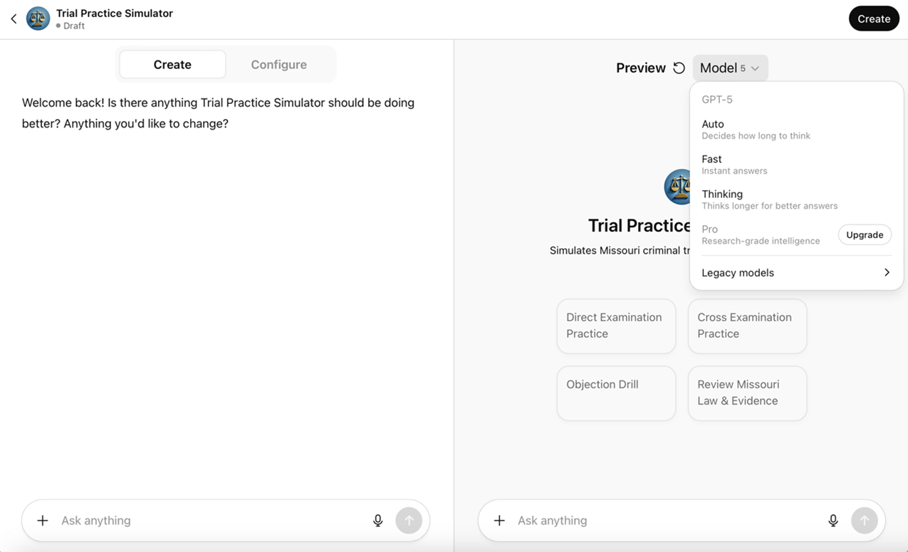 Trial practice simulator