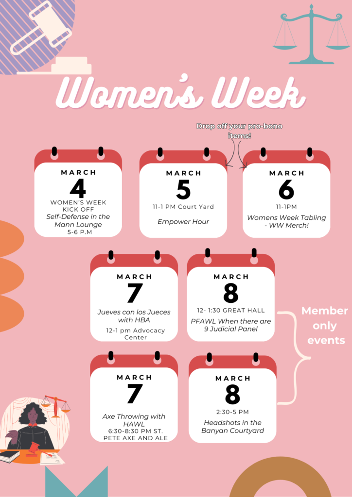 Flyer highlighting Women's Week event. 