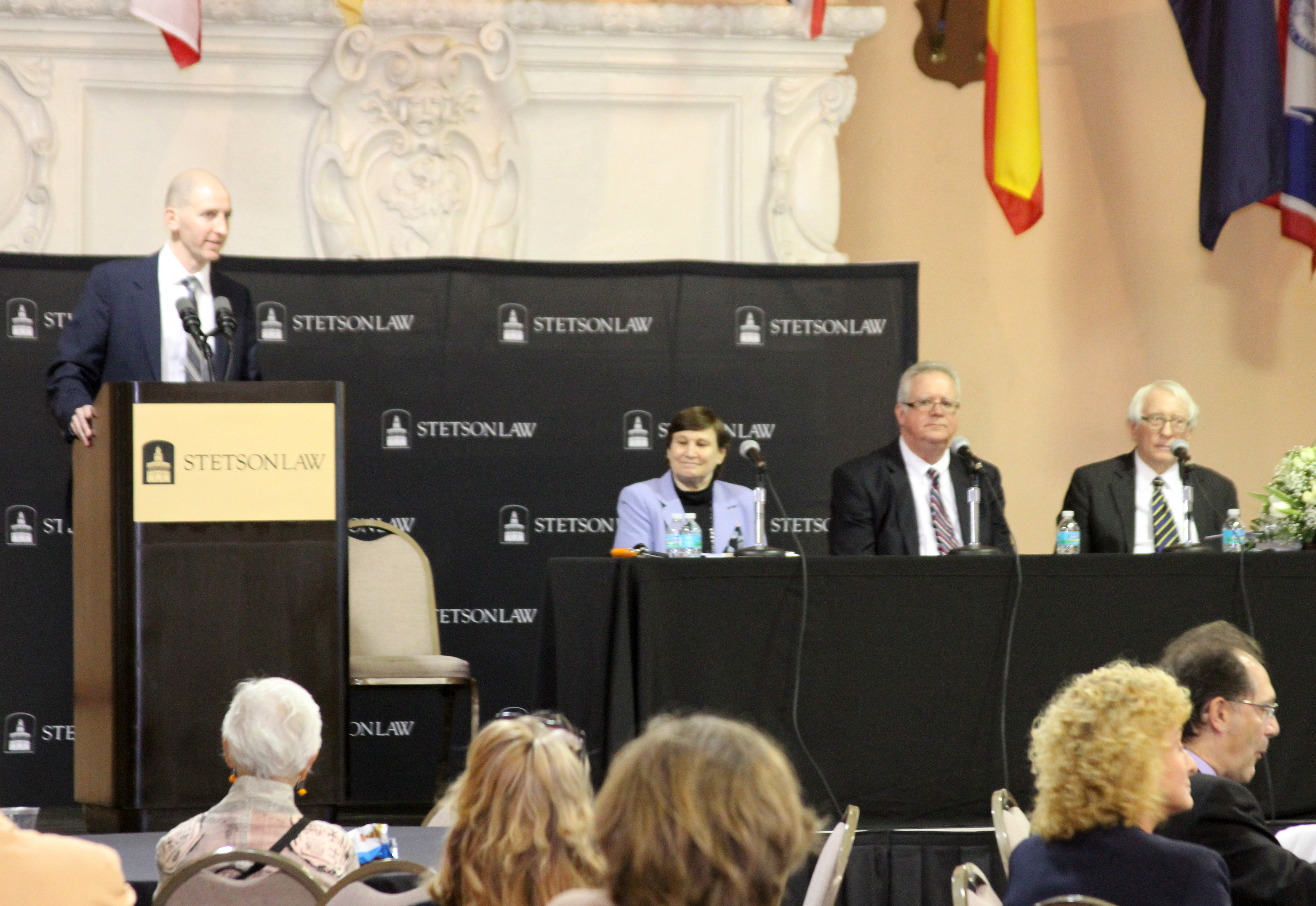 (L-R): Christopher Durocher, Professor Ellen Podgor, Bob Dillinger and Dean Emeritus and Professor of Law Bruce Jacob.