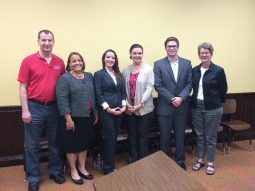 (L-R): Dr. Tim Kaye, Dr. Kirsten Davis, Heather Woods, Lindsey Plyler Blankenbaker, Matt Newton, and Provost Beth Paul.