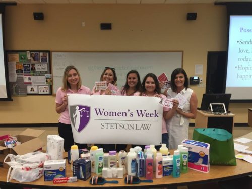 (L-R): Kaitlyn Konecny (2017-2018 President, 2016-2017 Vice President); Chloe Wells ’17 (2016-2017 President); Casey Burns (Secretary); Julia Alley (Treasurer); Natalie Yello ’17 Ms. JD Fellow. FAWLS partnered with Ms. JD and Florida Bar Young Lawyers Division Law Student Division- Stetson Chapter for Women’s Week.  