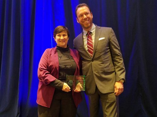 (L-R): Professor Ellen Podgor with Professor Lucian Lucian E. Dervan, incoming ABA Criminal Justice Section chair. Photo by Cheryl Segal.
