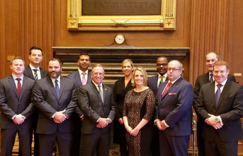 (L-R): Jason Turner, Paul Sabaj, Keith Appleby, Prineet Sharma, Dean Christopher Pietrsuzkiewicz, Nicole Andrejko, Amy Rigdon, Aaron Watson, Marc Levine, Mike Connelly, and Vince Citro. Photo courtesy Assistant Dean Kevin Hughes.