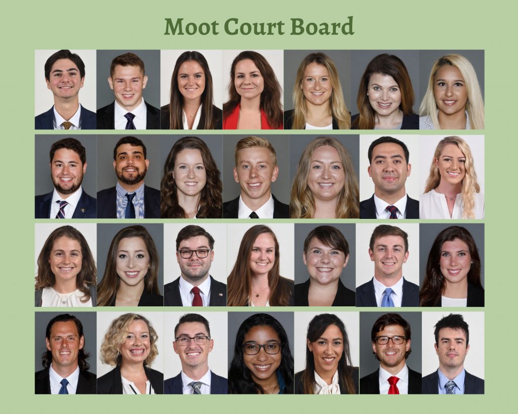A composite of multiple student headshots for those who are members of the Moot Court Board.
