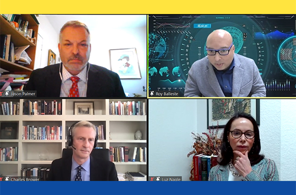 Four panelists participate in a virtual webinar about Russia's invasion of Ukraine.