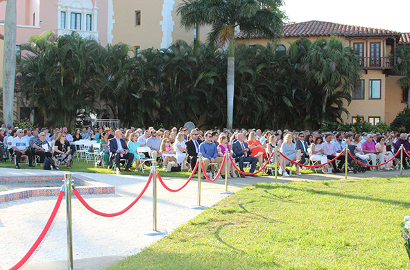 A large audience watches the Spring 2022 commencement ceremony