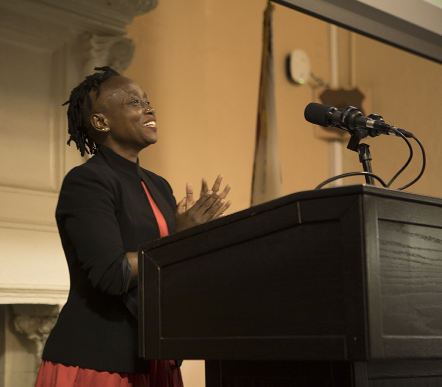 Stetson Law Dean Michele Alexandre speaks in the Great Hall.