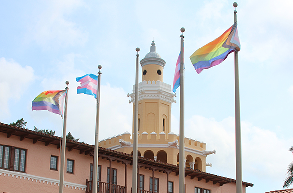 The Progress Pride and Trans Pride flags will fly over the Stetson Law campus