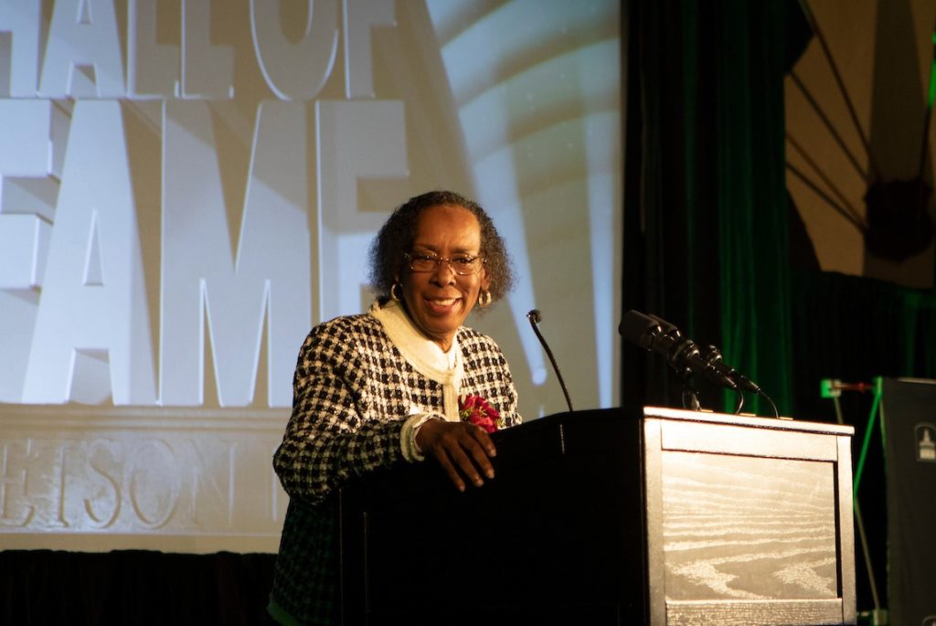 Stetson Law Professor Emerita Dorothea Beane addresses the audience at Hall of Fame 2022