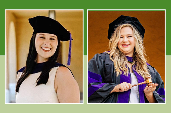 Two pictures of graduating law students.