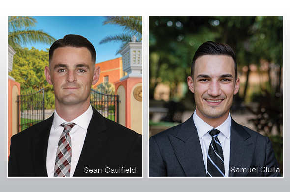 Headshots of two young men who graduated from Stetson Law in 2023. Left: Sean Caulfield; Right: Samuel Ciulla