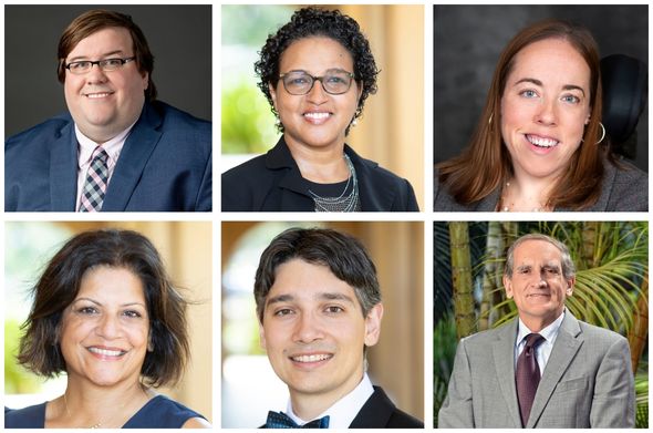 A collage featuring photos of six professional headshots