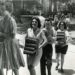 Black and White Image of Stetson students, staff, and faculty moving books from Sampson Hall to the duPont-Ball Library.