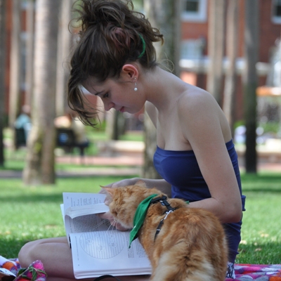 Molly Melin and her muse, Helios, study hard.
