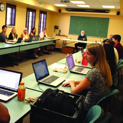 students at Stetson University College of Lawq, Fla. discuss the latest assigned readings.