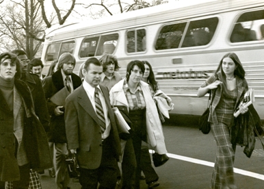 black and white photo of Dr. Bailey and students in Washington, D.C.