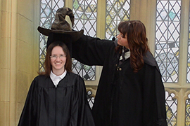 Professor Laura Crysel is chosen for Gryffindor House by the Sorting Hat.