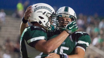 Cole Mazza rushed for 99 yards and three touchdowns as the Hatters rolled to a 42-13 opening night victory. Courtesy of Jim Hogue Photos.