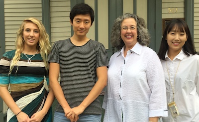 (left to right) Mary Lapoint, Jaehoon Jeong, President Libby, Eunhae Jo. Photo by Mary Lapoint. 