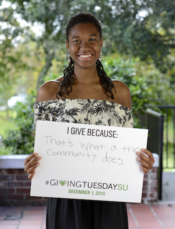 Veronica Faison '18 says she gives because "that's what a true community does."
