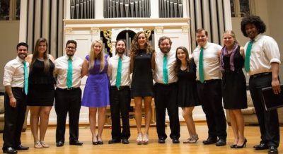 Graduating members of both a cappella groups.