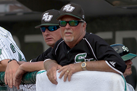 Stetson's Pete Dunn in the dugout