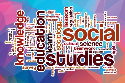 Social studies word cloud concept with abstract background