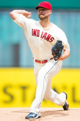 CLEVELAND, OH - AUGUST 9: Starting pitcher Corey Kluber #28 of the Cleveland Indians pitches during the first inning against the Minnesota Twins at Progressive Field on August 9, 2015 in Cleveland, Ohio. (Photo by Jason Miller/Getty Images)