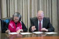 Stetson President Wendy B. Libby and Dr. David Greenlaw, President of Adventist University of Health Sciences