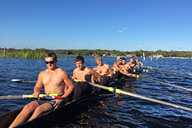 The Stetson University men's rowing team practice this week on Lake Beresford.