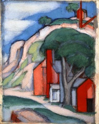 Sheds at Quincy, Massachusetts, Quarry, 1924, watercolor on paper by Oscar Bluemner