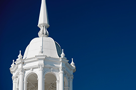 the Stetson cupola atop Elizabeth Hall set against a brilliant blue sky