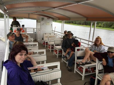 Stetson students on boat of river