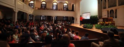 panoramic of crowded Lee Chapel
