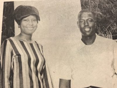 Jim and Dottie Johnson posed in a yellowed newspaper article.