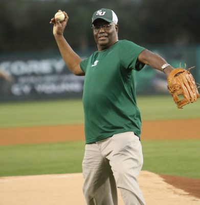 Jim Johnson is on the mound throwing the first pitch of the season