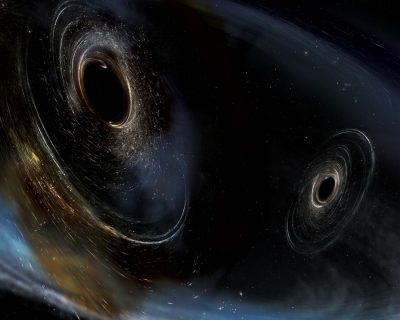 artist illustration of orbiting black holes