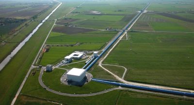 aerial view shows two, two-and-a-half-mile-long arms for the detector