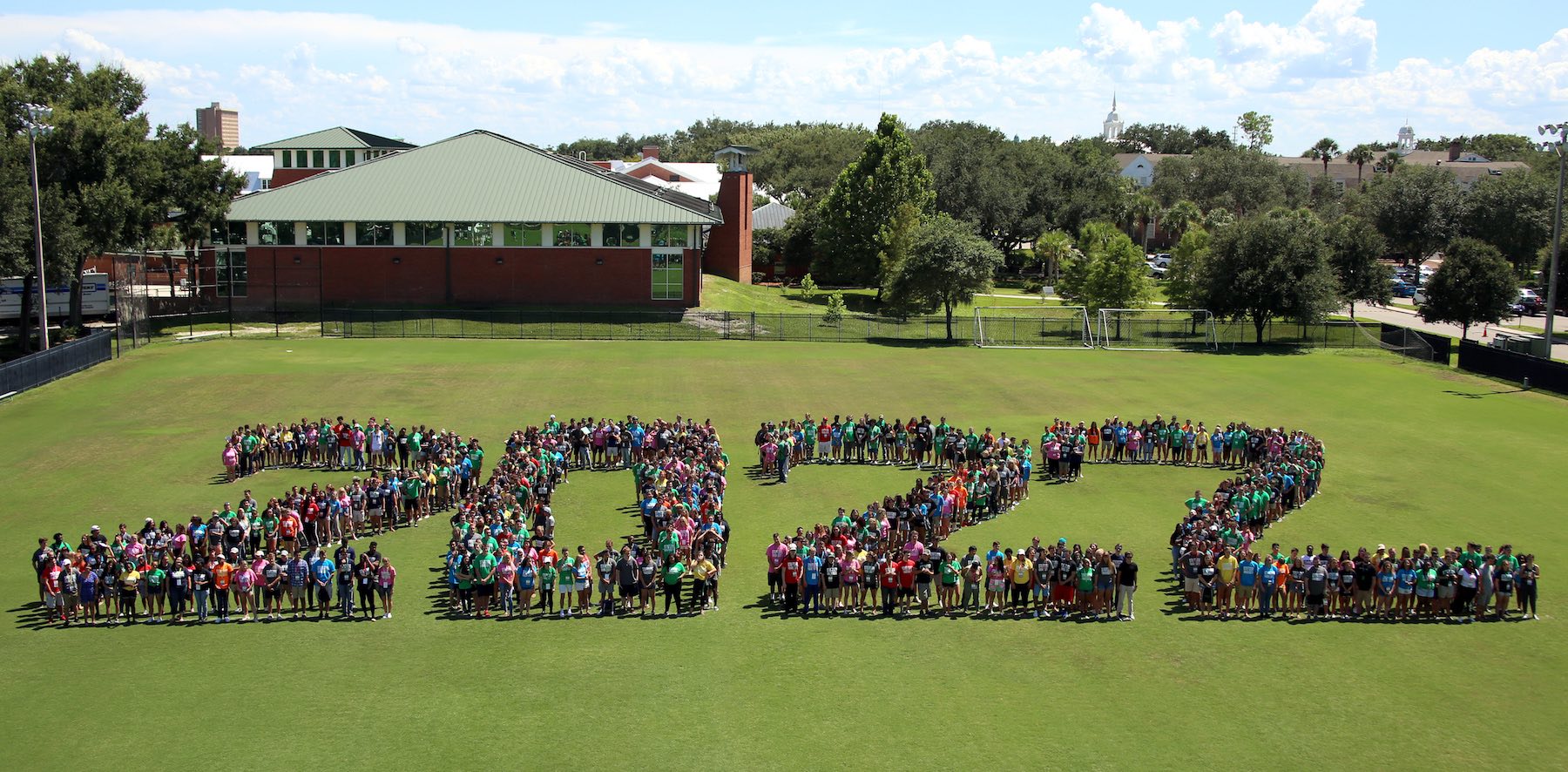 First year students spell out "2022" outside the Rinker Field House in this aerial shot