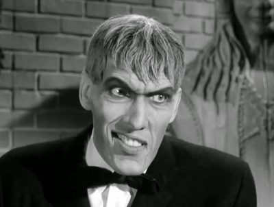 Black and White photos of Ted Cassidy dressed as a frankenstein like character in the TV show.