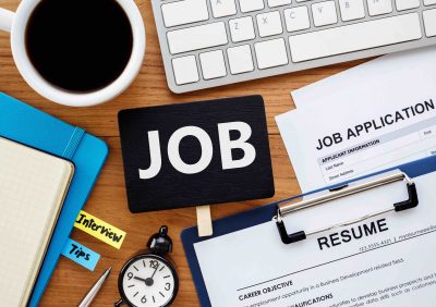 Job search with job sign resume on work table