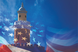 Graphic that blends the cupola at the Stetson College of Law with an American flag