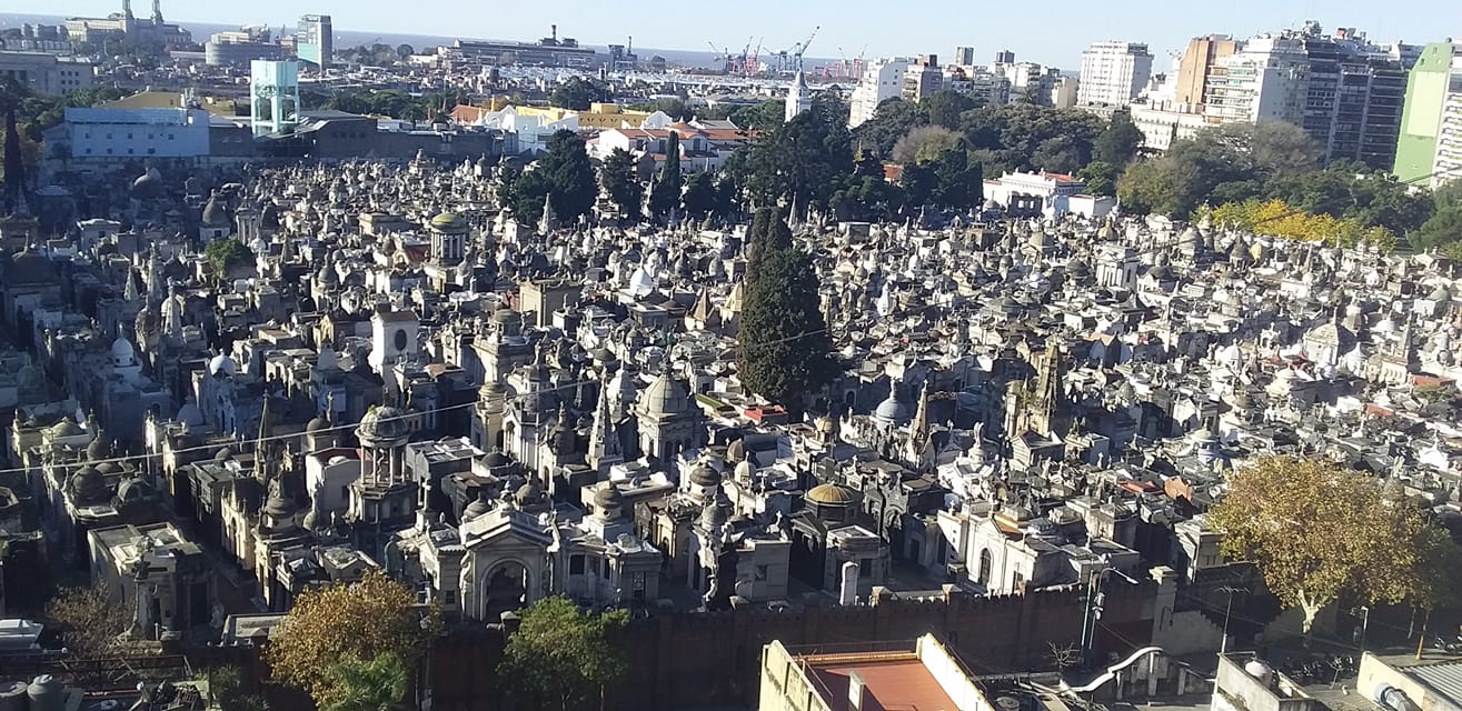 A photo of the big cemetery from a rooftop.
