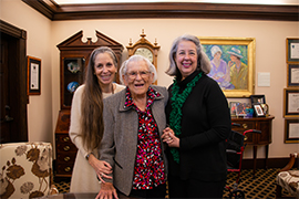 Eloise Clark, her daughter Dale Ann and Wendy Libby, PhD, pose in her office
